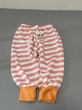 LowProfile Babies' pants, Size 3, Breathable Cotton with Elastic Waist, Soft Striped Pink and White Design with Orange Cuffs