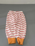 LowProfile Babies' pants, Size 3, Breathable Cotton with Elastic Waist, Soft Striped Pink and White Design with Orange Cuffs