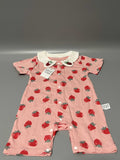Gavol Baby Bodysuit, Pink Short Sleeve Cotton Onesie with Strawberry Print, 3-6 Months Infant Romper