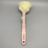 hssopa Bath Brushes - Pink, Dual-Sided with Wavy Bristles and Bath Sponge, Curved Non-Slip Handle, 36×12cm