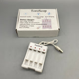ToroScop Battery Charger,AA/AAA Rechargeable Batteries, DC5V Input, DC12V Output, 3-5 Hour Charging Time, Compact Design