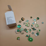 JDveTnd Charms for Jewelry, 31-Piece Set of Elegant Green Oil Drip Alloy Pendants with Floral, Plant, and Sea-inspired Designs