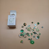 JDveTnd Charms for Jewelry, 31-Piece Set of Elegant Green Oil Drip Alloy Pendants with Floral, Plant, and Sea-inspired Designs