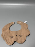 KISSOURBABY Children's Cloth Eating Bibs, Flower-Shaped Design, Soft Gauze Fabric, Breathable and Absorbent, All-Season Use, Coffee Color