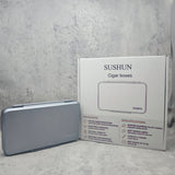 SUSHUN Cigar Case, Aviation Aluminum Alloy Cigar Box with Gray Sponge Lining, Portable Travel Cigar Humidifier for 5 Cigars, Precision Sealed Cigar Accessories Gift for Men