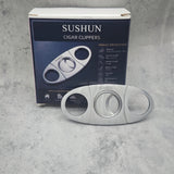 SUSHUN Cigar Cutter Stainless Steel Double Blade Guillotine, Professional Sharp V-Cut Clipper for Most Cigars, Pocket Size Heavy Duty Metal Cigar Accessories for Men Gift, Home & Commercial Use