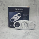 SUSHUN Cigar Cutter Stainless Steel Double Blade Guillotine, Professional Sharp V-Cut Clipper for Most Cigars, Pocket Size Heavy Duty Metal Cigar Accessories for Men Gift, Home & Commercial Use