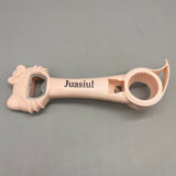 Juasiul Corkscrew – Pink Stainless Steel & PP, Triangle Design, Inner Striped Teeth, Hook for Easy Can Opening, 21cm