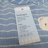 Sanfengpet Dog clothing, cute bear pattern, blue and white stripes, for small dogs, puppies