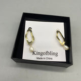 Kingofbling Earrings – 925 Silver Pierced Earrings with Alloy Inlay, Electroplated Finish,Vintage Asymmetrical Pearl