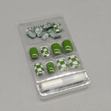 TARO BUNNY False Nail Set, 18pcs Green Plaid Press-On Nails, Fashion Design with Multiple Sizes, Easy to Apply & Comfortable Fit