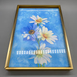 UZOLI  Framed Art Prints - Blue Floral Photos on 7.9x11.8 Inch Canvas, Spray Paint Craft for Living Room, Study