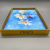 UZOLI  Framed Art Prints - Blue Floral Photos on 7.9x11.8 Inch Canvas, Spray Paint Craft for Living Room, Study