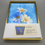 UZOLI  Framed Art Prints - Blue Floral Photos on 7.9x11.8 Inch Canvas, Spray Paint Craft for Living Room, Study