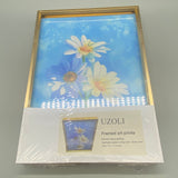 UZOLI  Framed Art Prints - Blue Floral Photos on 7.9x11.8 Inch Canvas, Spray Paint Craft for Living Room, Study