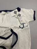Infant and Toddler One Piece Clothing - Cotton Fabric, White and Deep Blue Intertwined, Size: 3-6 Months