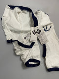 Infant and Toddler One Piece Clothing - Cotton Fabric, White and Deep Blue Intertwined, Size: 3-6 Months