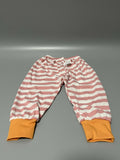 Fuermos Infants' Trousers – Pink and White Striped with Orange Cuffed Pants, Ideal for 4-8 Months Baby