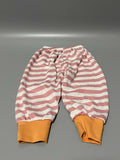 Fuermos Infants' Trousers – Pink and White Striped with Orange Cuffed Pants, Ideal for 4-8 Months Baby