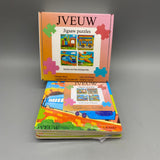 JVEUW Wooden Jigsaw Puzzles for Kids - 4-Piece Set, Airplane, Train, High-Speed Rail, Bus Cartoon Designs, Size 15x15x0.6cm, Age 3-6 Years