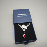 FORASIGN Necklaces [jewellery], 32cm Elegant Jewelry with Red Gemstone Surrounded by White Crystals, Dainty Rhinestone Chain for Women