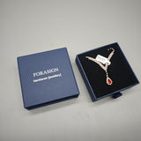 FORASIGN Necklaces [jewellery], 32cm Elegant Jewelry with Red Gemstone Surrounded by White Crystals, Dainty Rhinestone Chain for Women
