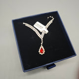 FORASIGN Necklaces [jewellery], 32cm Elegant Jewelry with Red Gemstone Surrounded by White Crystals, Dainty Rhinestone Chain for Women