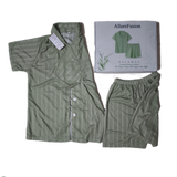 AllureFusion Pajamas - Soft Cotton Fabric, Breathable Green Stripe & Lightweight Comfort Short Sleeve Sleepwear Set for Home Lounging, Summer Nights & Relaxing Weekends; Perfect for Modern Women, Teens & Students; Green Stripe, Size S
