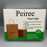 Peiree Paper Bags, 130g Kraft Material, 9.8x9.2x5.3 Inches, Eco-Friendly and Durable, Pack of 10 for Gift Wrapping and Daily Use