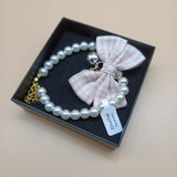 JDveTnd Pet Jewelry, Pink Bow Tie with Pearl Chain Pet Necklace S