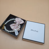 JDveTnd Pet Jewelry, Pink Bow Tie with Pearl Chain Pet Necklace S