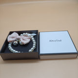 JDveTnd Pet Jewelry, Pink Bow Tie with Pearl Chain Pet Necklace S