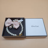 JDveTnd Pet Jewelry, Pink Bow Tie with Pearl Chain Pet Necklace S