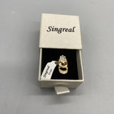 Singreal Rings, 925 Silver with Zirconia, Three-Stone Head and Ten-Stone Tail, Gold-Plated