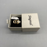 Singreal Rings, 925 Silver with Zirconia, Three-Stone Head and Ten-Stone Tail, Gold-Plated