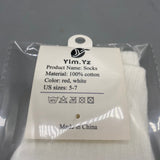 y Ylm.Yz Socks – Red & White, US Size 5-7, Breathable & Soft for Daily Comfort