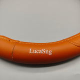 LucaSng Leather Steering Wheel Cover – 37×2cm, Universal Fit, Orange, Durable & Comfortable Grip, Anti-Slip Design