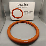LucaSng Leather Steering Wheel Cover – 37×2cm, Universal Fit, Orange, Durable & Comfortable Grip, Anti-Slip Design