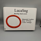 LucaSng Leather Steering Wheel Cover – 37×2cm, Universal Fit, Orange, Durable & Comfortable Grip, Anti-Slip Design