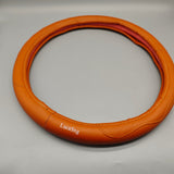 LucaSng Leather Steering Wheel Cover – 37×2cm, Universal Fit, Orange, Durable & Comfortable Grip, Anti-Slip Design