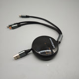 Sublimeware USB Cable – 100W Fast Charging, 1-to-3 Multi-Connector, iPhone/Micro USB/Type-C, 100cm, Retractable, ABS+Aluminum+TPE