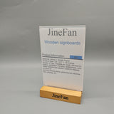 JineFan Wooden Signboard with Acrylic Panel – 3.6"x6.7"x1.8" (A6) Display Stand for Retail, Business, Exhibitions & Promotions