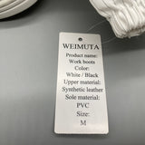 WEIMUTA Work Boots – Synthetic Leather Upper, PVC Sole, M Size, White/Black Stripes, Durable and Comfortable for Heavy Duty Use