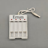 Errum Batteries and Battery Chargers – 4-Slot USB Charger for AA/AAA Rechargeable Batteries, DC5V2A Input, DC12V-0.25A Output, Fast 3–5 Hour Charging, Compact 6.5×2×8cm Design
