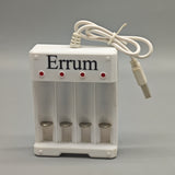 Errum Batteries and Battery Chargers – 4-Slot USB Charger for AA/AAA Rechargeable Batteries, DC5V2A Input, DC12V-0.25A Output, Fast 3–5 Hour Charging, Compact 6.5×2×8cm Design