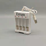 Errum Batteries and Battery Chargers – 4-Slot USB Charger for AA/AAA Rechargeable Batteries, DC5V2A Input, DC12V-0.25A Output, Fast 3–5 Hour Charging, Compact 6.5×2×8cm Design