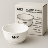 AHX Bowls [Household Containers] – 1000ml / 34oz White Plastic Bowl (PP), Lightweight & Durable, Diameter 18cm × Height 8cm, Approx. 120g