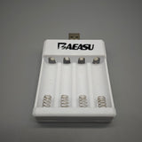 BAEASU Battery Charger – AA & AAA Rechargeable Battery Charging, USB Powered, 1-4 Slot Mixed Charging, Spring-Loaded Battery Bay, Compact 8.3×6.3×1.9cm