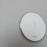 Wireless Charger, Mirror + Aluminum Alloy, AC 9V 2A Input, 5W Output Power, Size 3.9 x 3.9 x 0.24 inches
