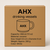 AHX Drinking Vessels – 350ml / 12oz Ceramic Mug, White, Durable & Stylish Cup with Comfortable Handle, Height 9.5cm × Diameter 8cm, Approx. 280g